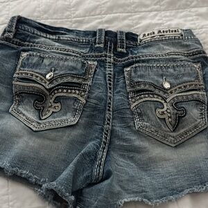 Rock Revival Blue Denim Shorts with Orange Accents